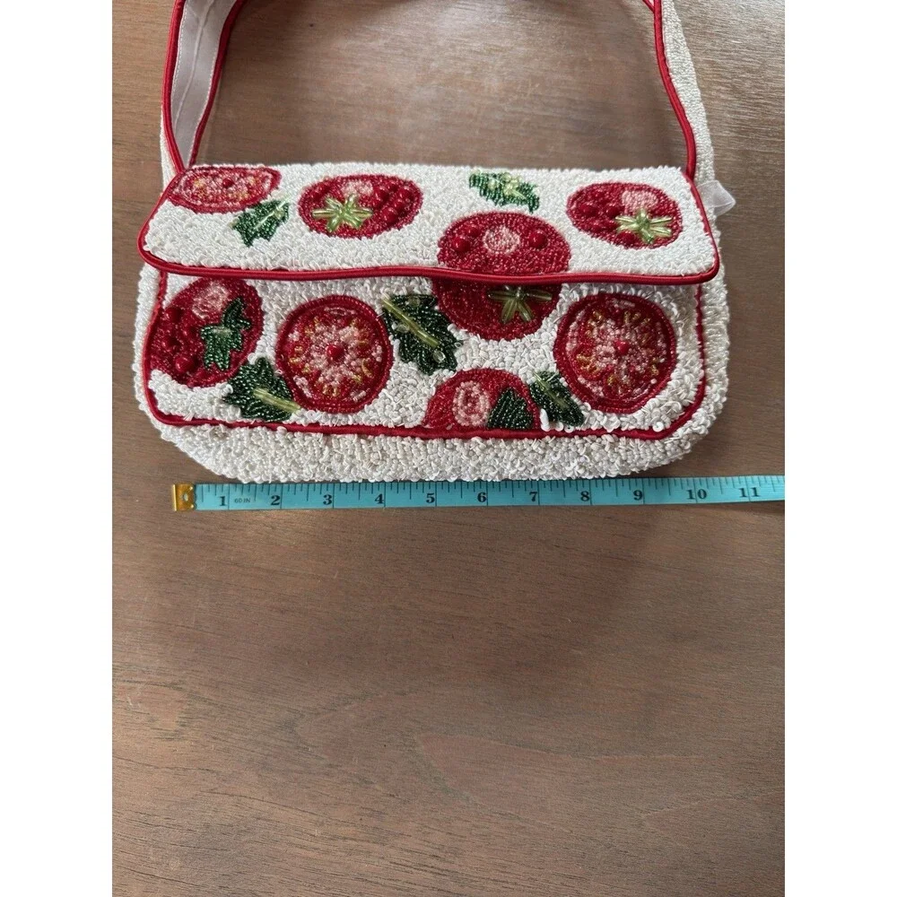 Beaded Tomato Bag Handcrafted In India NEW w/tags Viral Tiktok Red White 10x6" - Picture 9 of 16